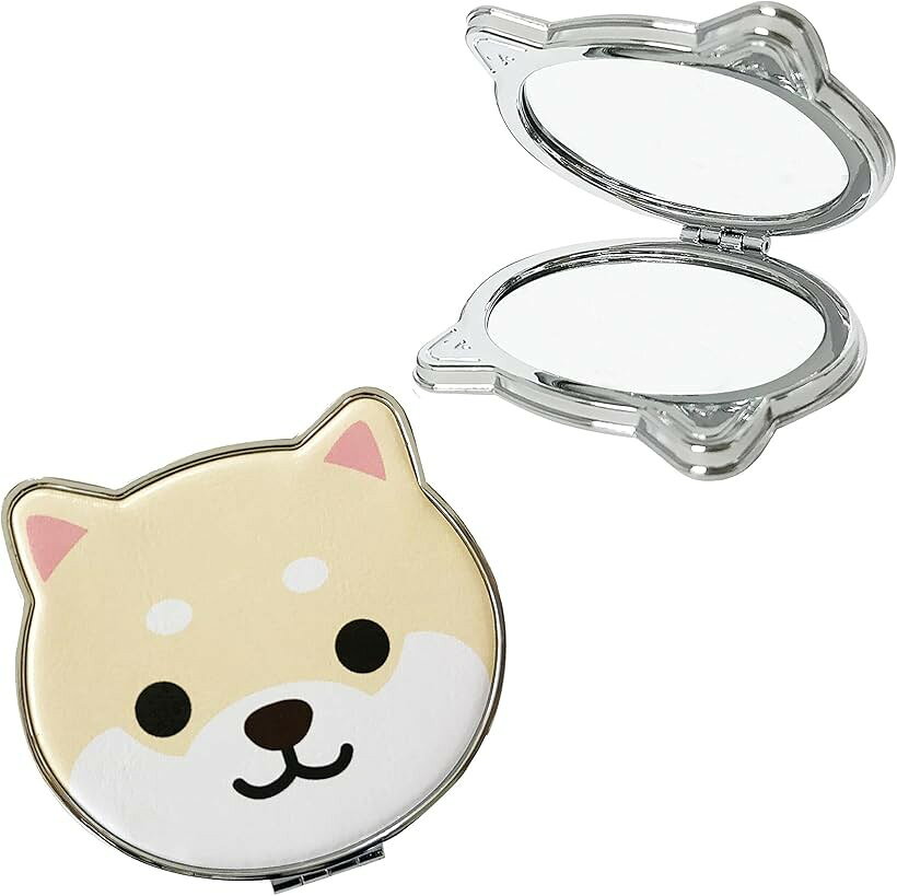 旅するマメしば コンパクトミラー 手鏡 携帯 折りたたみミラー ハンドミラー かわいい キャラクター 柴犬 豆柴 白 まめこ (白　まめこ)