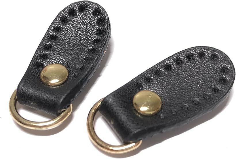 バッグの材料 ジョイントパーツ 本革 アタッチメント ゴールド Dカン付き 34x15mm ストラップ 持ち手 ブラック (ブラック)