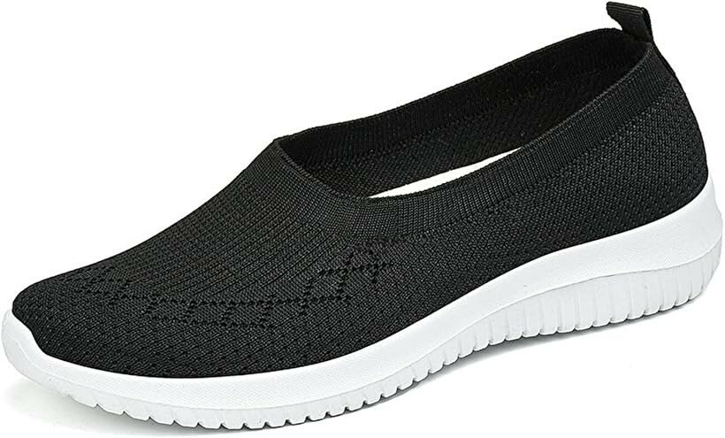 Shoes - レディース フラット シューズ メッシュ スリッポン (ブラック, 24.5 cm)