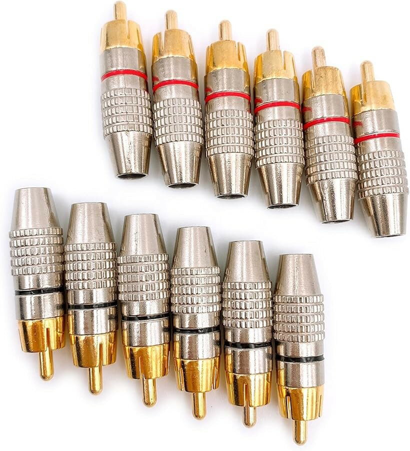 金メッキ RCA プラグ 端子 はんだ レス タイプ オス PLUG TYPE B 赤黒 ケーブル 自作 レッド ブラック 12個 セット (12個, ワンサイズ)