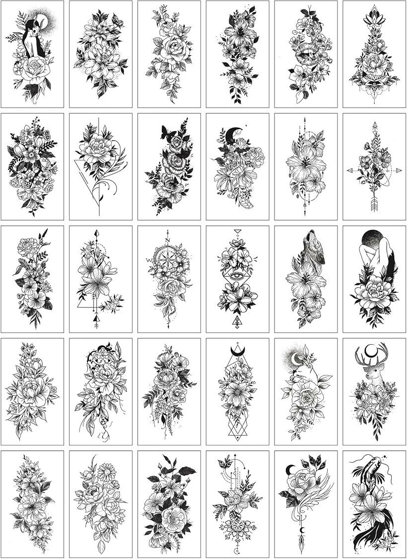 タトゥーシール ボディーシール 30枚セット 防水 TATTOO 入れ墨シール (薔薇 モノ...
