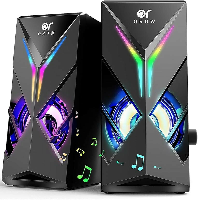 PCスピーカー 10W出力 ゲーミングスピーカー デスクトップスピーカー RGBスピーカー パソコン用 大音量コンピュータスピーカー モニター用スピーカー 3.5mm入力 S201 (ブラック, 10W)