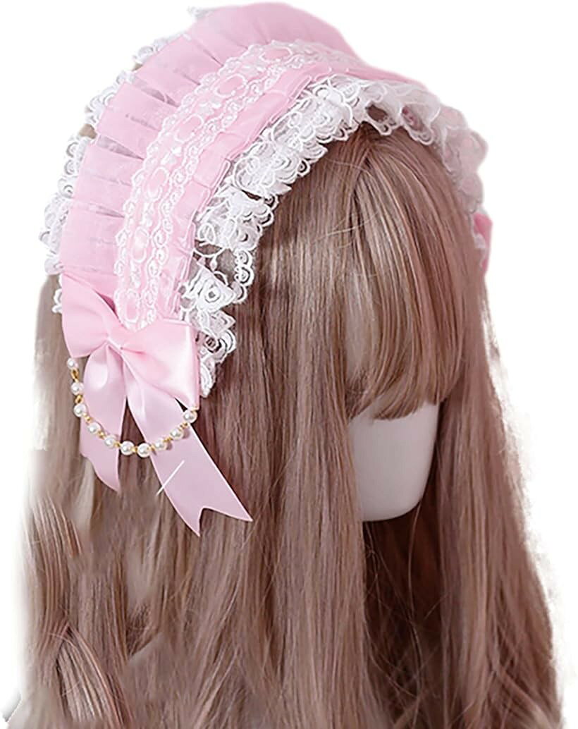 morytrade カチューシャ ヘッドドレス 髪飾り レディース コスプレ リボン ゴスロリ ロリータ レース ピンク (ピンク)