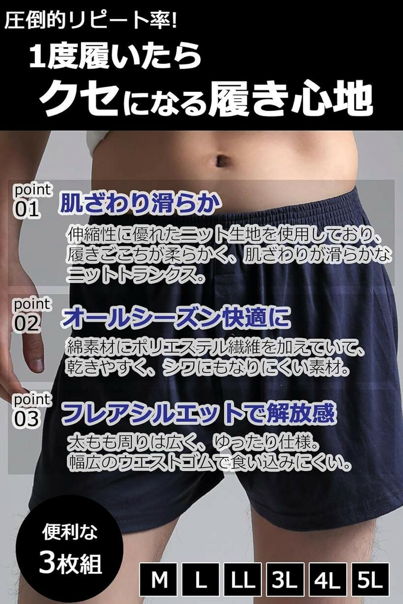 トランクス ニット メンズ パンツ 無地 3枚セット 下着 吸水速乾 抗菌加工 前開き ...