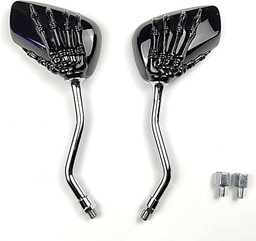 バイク バックミラー サイドミラー スケルトン スカル オートバイ 原付ミラー スーパーカブ 10mm 8mm対応 左右2枚セット ブラック (ブラック)