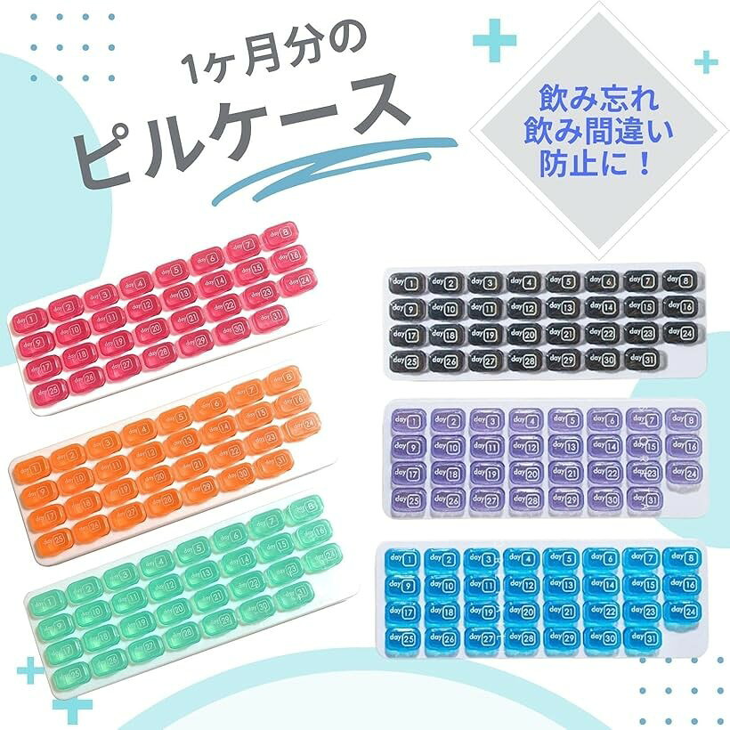 エムラインストアのピルケース 1か月 管理 保管 飲み忘れ防止 カレンダー 携帯用 小分け用 選べるカラー SW1767ブルー (ブルー)｜アングル2