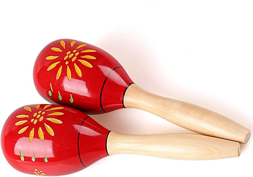 マラカス Maracas ラテンパーカッション 木製 ウッド 打楽器 シェイカー 玉子型 リトミック 吹奏楽 カラオケ パーティー 2本組 赤 (赤, 24cm)
