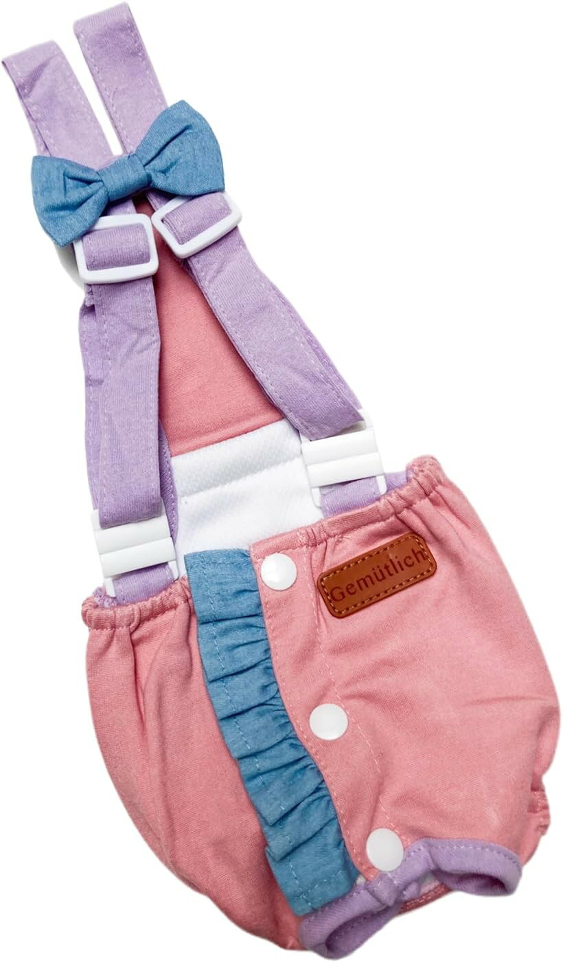 おむつカバー 001 マナーベルト サニタリーパンツ 肩づれ防止デニムリボン付き XL ピンク (ピンク, XL)