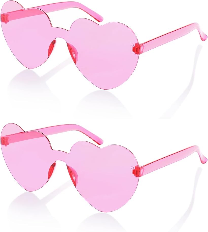 Sunglasses - 2セット サングラス レディース ファッション リムレス ハート型 (ピンク+ピンク)