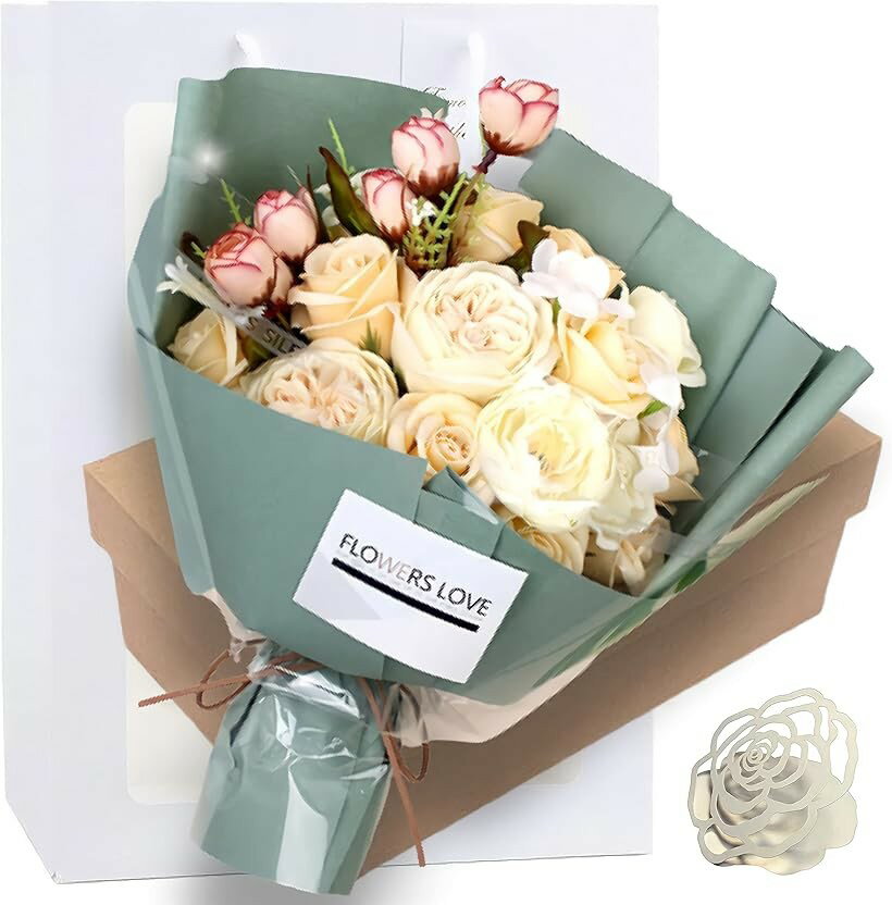 乐天商城 - ソープフラワー 結婚記念日 彼女 薔薇 花束 ギフト 造花 メッセージカード ショップバッグ付 ホワイト (ホワイト)