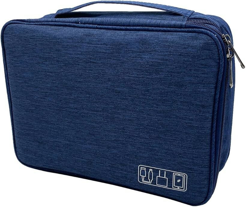 Accessories - ガジェットポーチ ケーブルボックス 収納 3層 大容量 防水 旅行 pc周辺機器 紺色 (紺色)