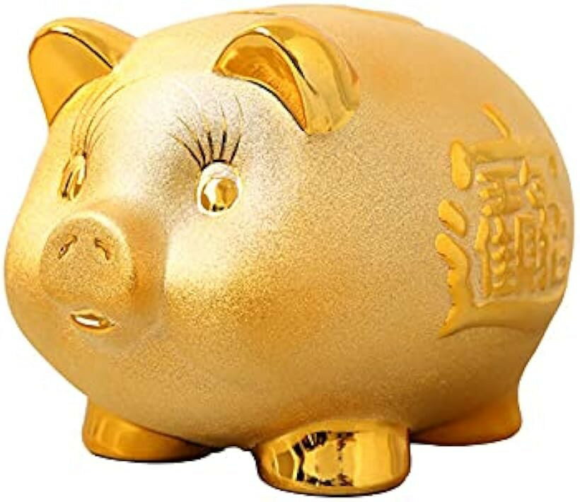 Coin Banks - 豚の貯金箱 ゴールド ブタ pig 風水 財運 金運 商売繁盛 置物 小 (小)