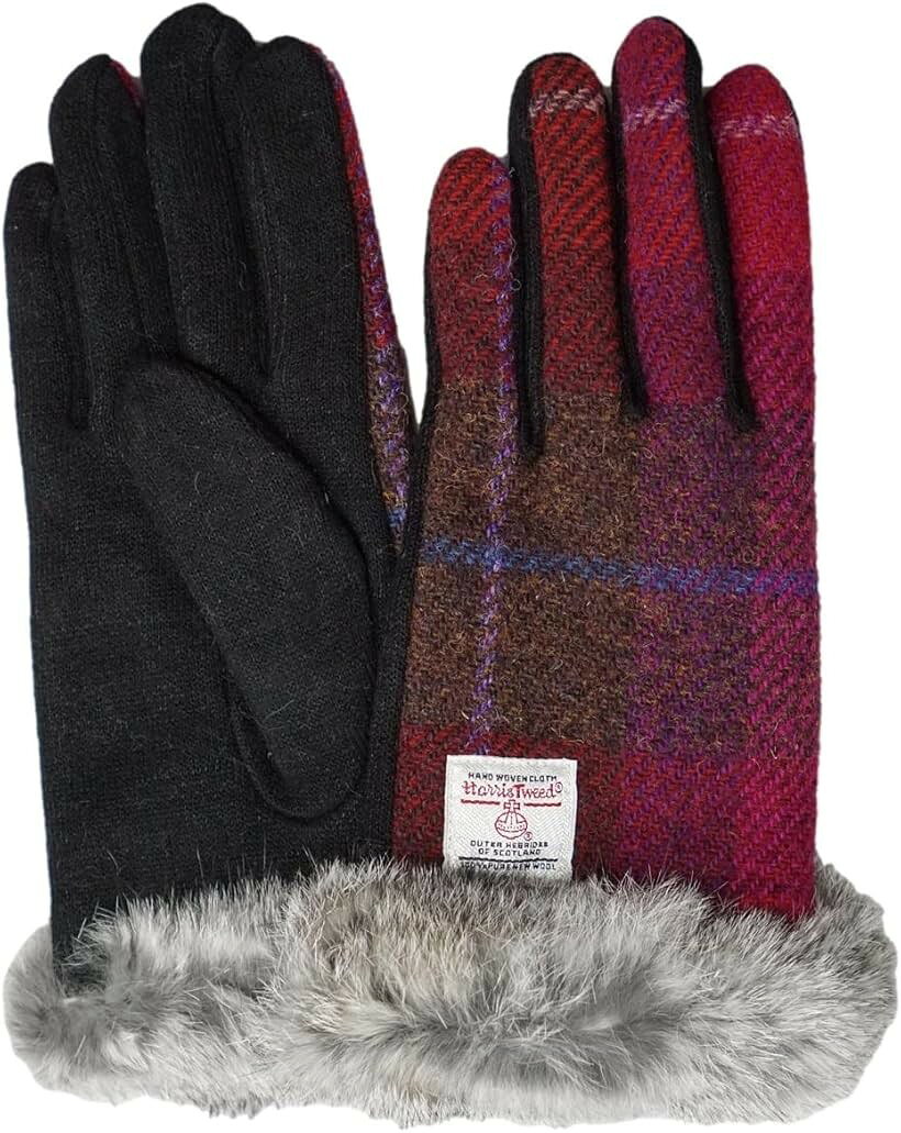 Harris Tweed レディース ファー付き 裏起毛 ニット生地 コンビ ハリスツイード手...