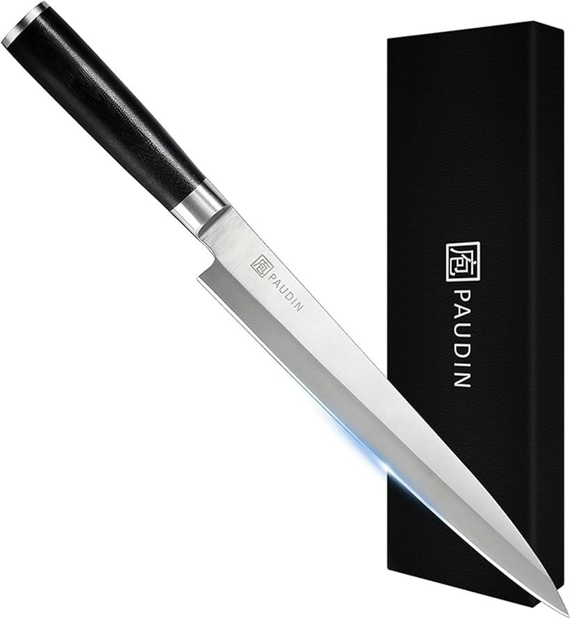 刺身包丁 - パウディン やなぎば包丁 240mm さしみ包丁 ステンレス 片刃 魚さばき 三枚おろし 海鮮 マグロ ローストビーフ 切れる包丁 柳刃 (銀，黒, 240mm|刺身包丁|M1)
