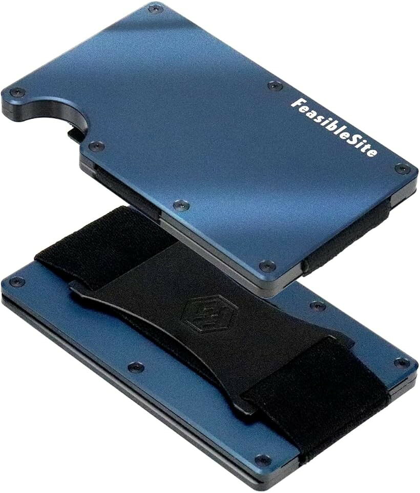 キャッシュストラップ 一体型 超薄型 ウォレット カードケース コンパクト メタリック ブルー (ブルー)
