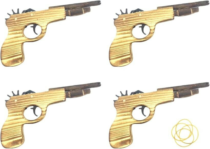 木製 ゴム 鉄砲 セット 連射可能 輪ゴム付 おもちゃ 子供用 お祭り 縁日 的あて 玩具 4個セット (4個セット)の商品画像