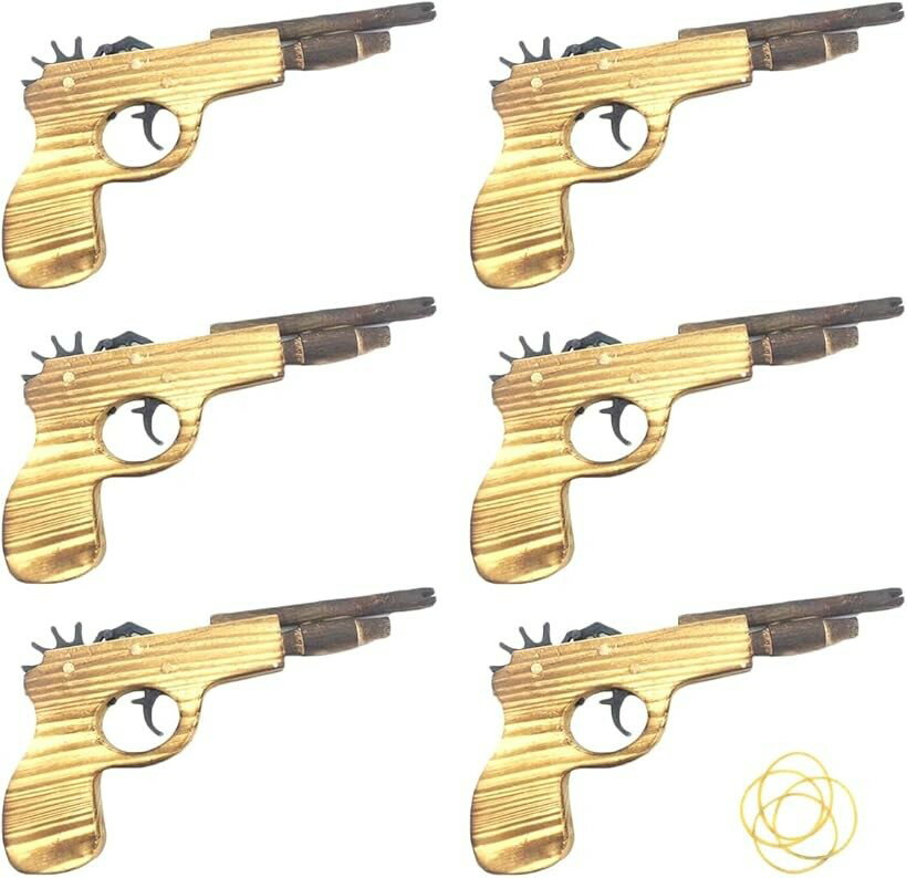 木製 ゴム 鉄砲 セット 連射可能 輪ゴム付 おもちゃ 子供用 お祭り 縁日 的あて 玩具 6個セット (6個セット)