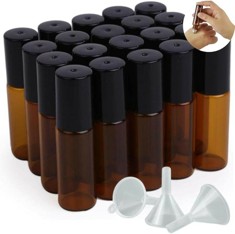 ロールオンボトル 遮光瓶 アトマイザー 20本セット 漏斗5個付き 5ml (5ml)（楽天・エムラインストア）
