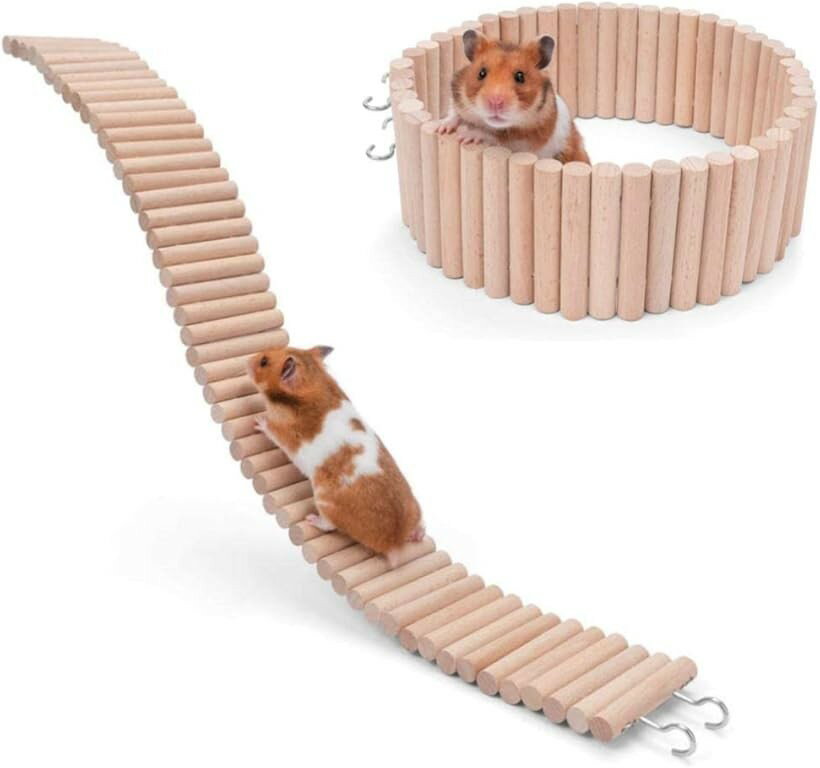 ハムスター おもちゃ 小動物 はしご フェンス 木製 幅8cmx長さ20cm (ベージュ, 幅8cmx長さ20cm)