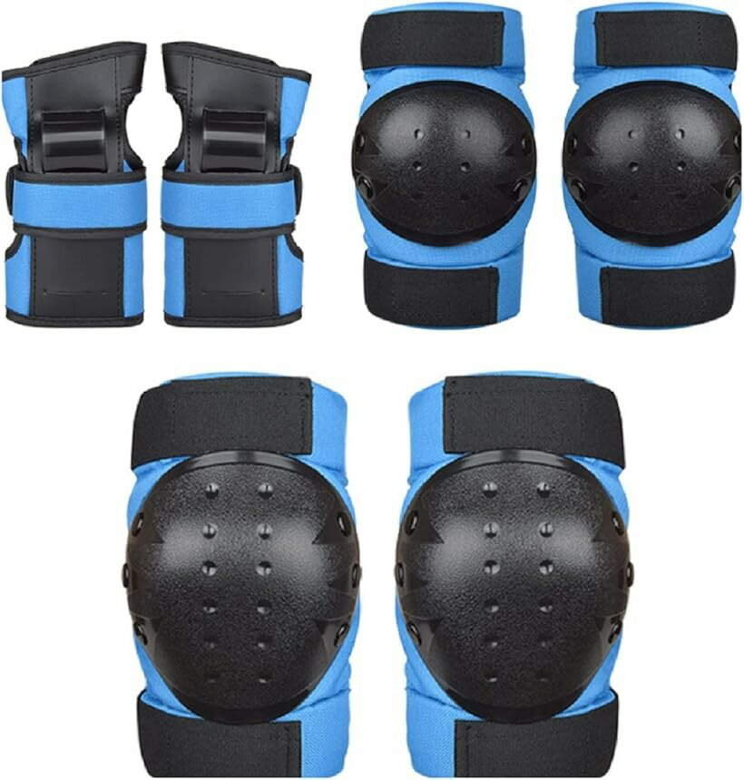 护具 - プロテクター キッズ スケボー スノーボード 子供 肘 膝 手首 キッズプロテクター セット 自転車 ジュニア S ブルー (ブルー, S)