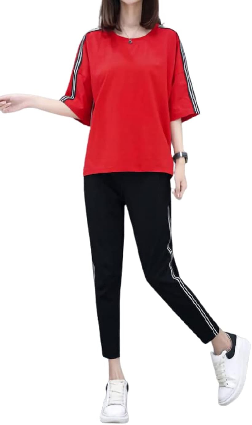 エンプティオ 上下 スエットセット セットアップ レディース (レッド/ブラック, XL)