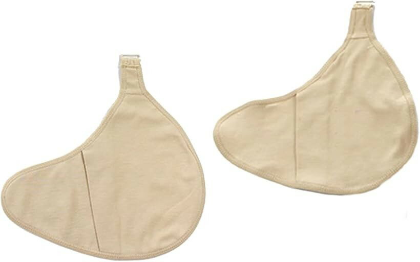 乳癌パッド シリコンパッド ホック付き 専用カバー 2枚セット 人工乳房保護カバー ロング型左 XL (ベージュ, XL)