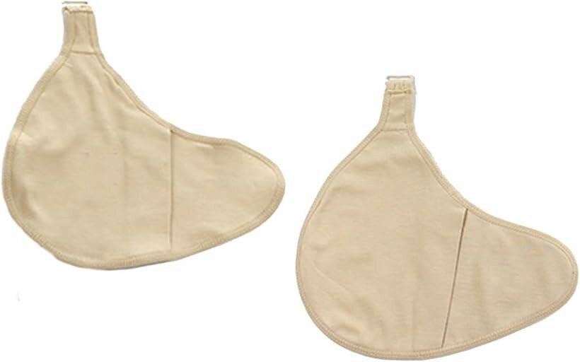 乳癌パッド シリコンパッド ホック付き 専用カバー 2枚セット 人工乳房保護カバー ロング型右 XS (ベージュ, XS)