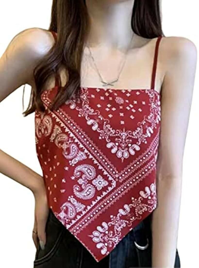樂天商城 - ペイズリー バンダナ トップス ショート丈 キャミソール ブラトップ セクシー レッド (レッド, Free Size)