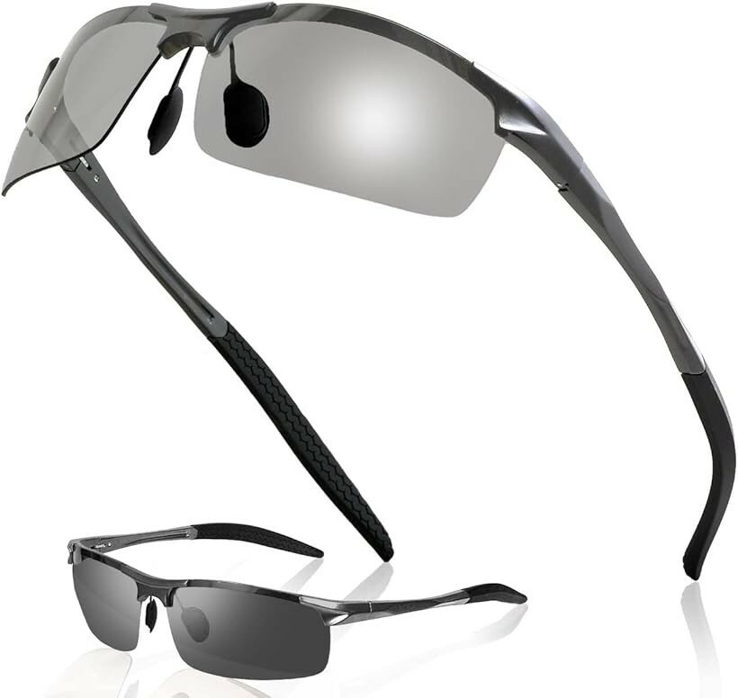 Tennis - 偏光スポーツサングラス 変色調光偏光レンズ UV400紫外線カット 偏光サングラス 調光サングラス 軽量 昼間用 釣り 運転 ランニング ゴルフ メンズ レディース おしゃれ (ガンメタフレーム＆変色調光（昼間用）, M)