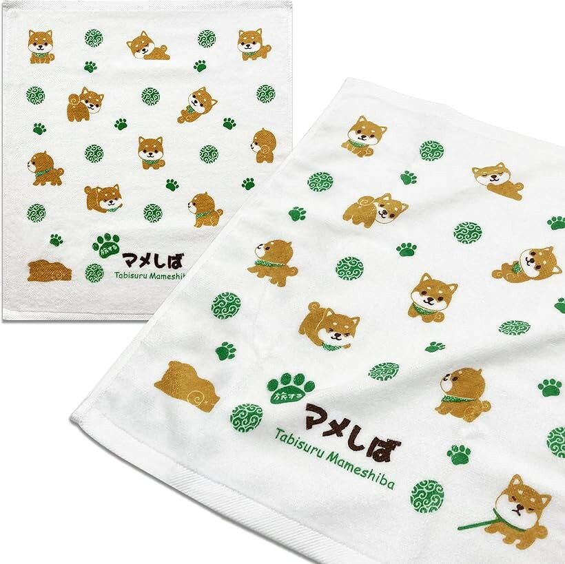 旅するマメしば ハンドタオル 肌にやさしい やわらか 綿100％ 日本製 かわいい 2枚セット