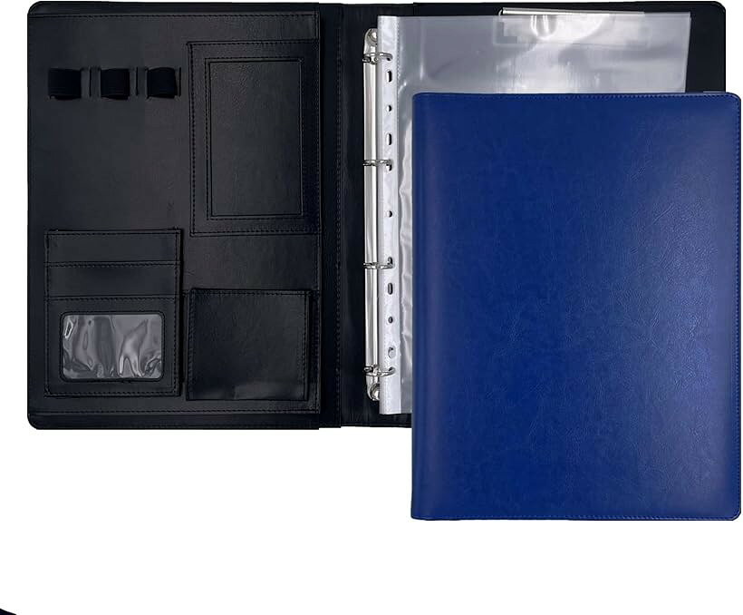 バリエーションコード : 2b2f98fhuh商品コード2b2f98cu5t商品名クリップボード ファイル バインダー A4 二つ折り 多機能 ペンホルダー ポケット付き 名刺入れ クリアポケット5枚付属 OF355 紺色ブランドMT's SHOPカラー紺色サイズ等A4・PUレザーを使用した、多機能クリップファイルボードです。合皮ですが革のような質感で、会議、見積り、インタビュー等、あらゆるビジネスシーンでお使いいただけます。書類整理に便利な、クリアポケットが(5枚)付属しております。・多数のポケット、ホルダー、ルーズリーフバインダーを搭載しており、非常に収納性、機能性が高く、仕事の効率アップが期待できるクリップボード型、多機能フォルダー文具です。立ち作業用に、360°折り返して使用可能です。素早く効率的に作業をこなせて学生の授業やスクール活動にもピッタリです。・左側には書類用のフォルダーが1箇所、名刺や社員証、会員証などのカード用ポケットが3箇所、縦長の小型電卓サイズのポケットが1箇所、オープンポケットが1箇所、用意しております。また、ペンホルダーが3つございます。右側にはグリップ付きの金属製クリップを採用したバインダーで、グリップ力が高いので書類をしっかり挟み込み落ちにくい為、ハードな使用にも耐えます。中央には4穴タイプのルーズリーフバインダーを搭載。書類整理に便利な、クリアポケットが(5枚)付属しております。・「外装カラー（内装カラー）」：茶色（黒色） 「カバー素材」：PUレザー(合成皮革)・「サイズ」：A4タイプ（横25cm x 縦33cm x 厚み3cm ) ＊折りたたみ時 「重さ」：約620g 「ポケット数」：カードポケットx3、オープンポケットx1、書類用ポケットx1、ペンホルダーx3、縦型カードホルダーx1 「梱包内容」：バインダー本体、クリアポケット(5枚) ＊収納可能サイズはA4用紙までです。＊「MT'sSHOP」は商標登録第6122480号により特許庁を通じ商標権（第35類）を取得しております。※ 他ネットショップでも併売しているため、ご注文後に在庫切れとなる場合があります。予めご了承ください。※ 品薄または希少等の理由により、参考価格よりも高い価格で販売されている場合があります。ご注文の際には必ず販売価格をご確認ください。※ 沖縄県、離島または一部地域の場合、別途送料の負担をお願いする場合があります。予めご了承ください。※ お使いのモニタにより写真の色が実際の商品の色と異なる場合や、イメージに差異が生じることがあります。予めご了承ください。※ 商品の詳細（カラー・数量・サイズ 等）については、ページ内の商品説明をご確認のうえ、ご注文ください。※ モバイル版・スマホ版ページでは、お使いの端末によっては一部の情報が表示されないことがあります。すべての記載情報をご確認するには、PC版ページをご覧ください。-カラーバリエーション-「外装カラー（内装カラー）」：黒色（黒色）、茶色（黒色）、紺色（黒色）「カバー素材」：PUレザー(合成皮革)＊写真はモニター環境によって実際の色と若干異なる場合がございます。PUレザーを使用した、多機能クリップファイルボードです。合皮ですが革のような質感で、会議、見積り、インタビュー等、あらゆるビジネスシーンでお使いいただけます。書類整理に便利な、クリアポケットが(5枚)付属しております。多数のポケット、ホルダー、ルーズリーフバインダーを搭載しており、非常に収納性、機能性が高く、仕事の効率アップが期待できるクリップボード型、多機能フォルダー文具です。素早く効率的に作業をこなせて学生の授業やスクール活動にもピッタリです。左側には書類用のフォルダーが1箇所、名刺や社員証、会員証などのカード用ポケットが3箇所、縦長の小型電卓サイズのポケットが1箇所、オープンポケットが1箇所、用意しております。また、ペンホルダーが3つございますので、万年筆やボールペン、鉛筆等を落とす心配がありません。中央には4穴タイプのルーズリーフバインダーを搭載。書類整理に便利な、クリアポケットが(5枚)付属しております。右側にはグリップ付きの金属製クリップを採用したバインダーで、グリップ力が高いので書類をしっかり挟み込み落ちにくい為、ハードな使用にも耐えます＊立ち作業用に、360°折り返して使用可能です。「サイズ」：A4タイプ（横25cmx縦33cmx厚み3cm)＊折りたたみ時「重さ」：約620g「ポケット数」：カードポケットx3、オープンポケットx1、書類用ポケットx1、ペンホルダーx3、縦型カードホルダーx1「梱包内容」：バインダー本体、クリアポケット(5枚)＊収納可能サイズはA4用紙までです。