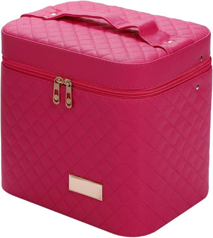 Makeup Boxes - メイクボックス コスメボックス 持ち運び 収納 化粧 鏡付き ローズレッド (ローズレッド)