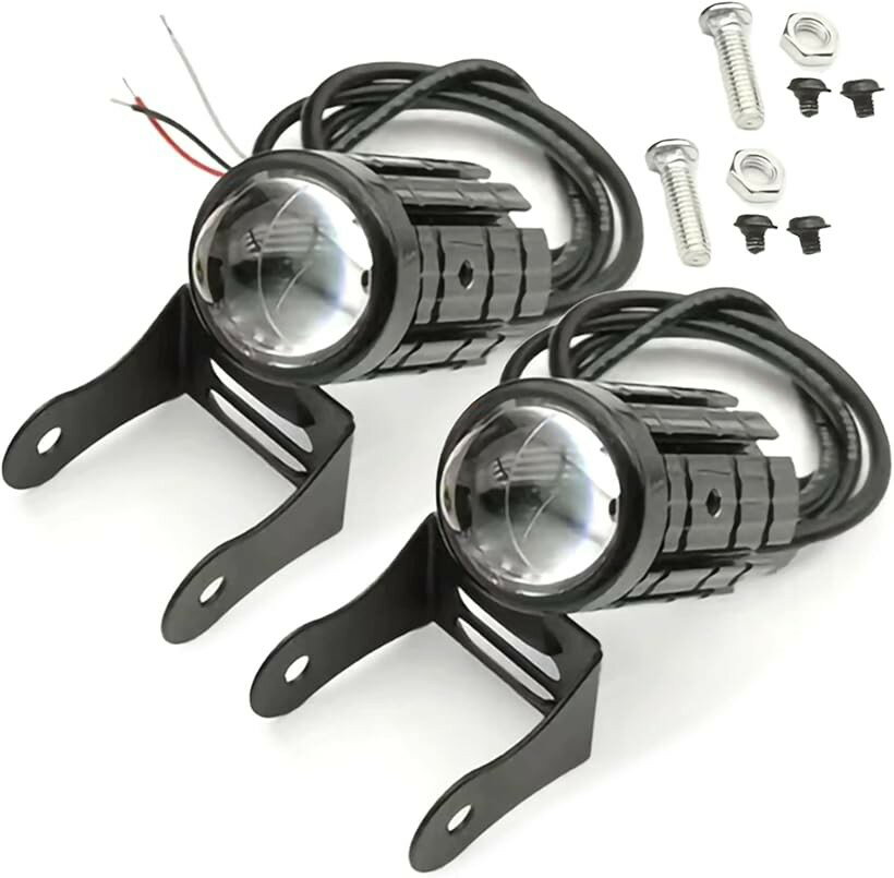 互換品 LED バイク オートバイ ヘッドライト ミニ プロジェクター レンズ デュアル カラー フォグ ランプ スポット ワークライト ATV スクーター (2個セット(スイッチなし))