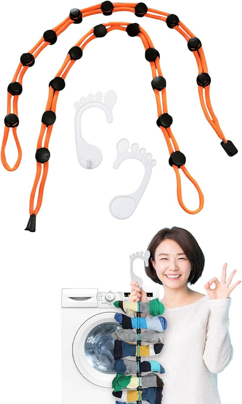 靴下 ランドリー 2個セット 洗濯バサミ ハンガー 独り暮らし 便利グッズ ソックス クリップ 洗濯ネット (オレンジ)