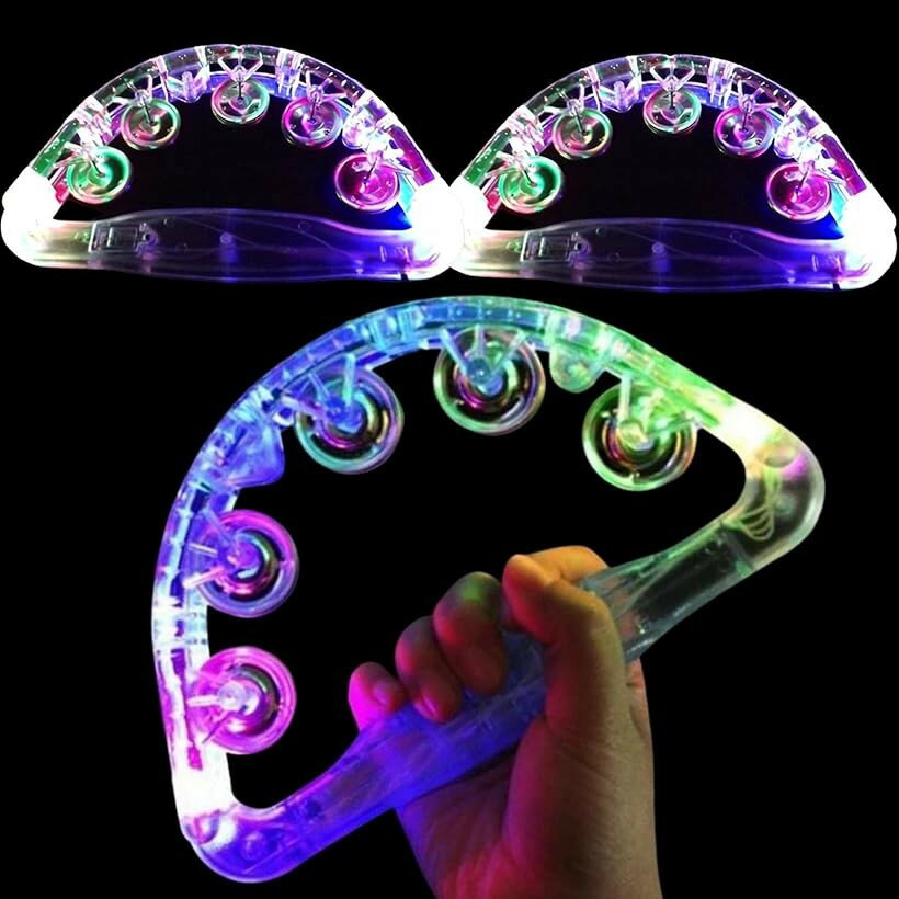 光るタンバリン led カラオケ パーティー 盛り上げグッズ 楽器 レインボー色・3個セット (レインボー色・3個セット)