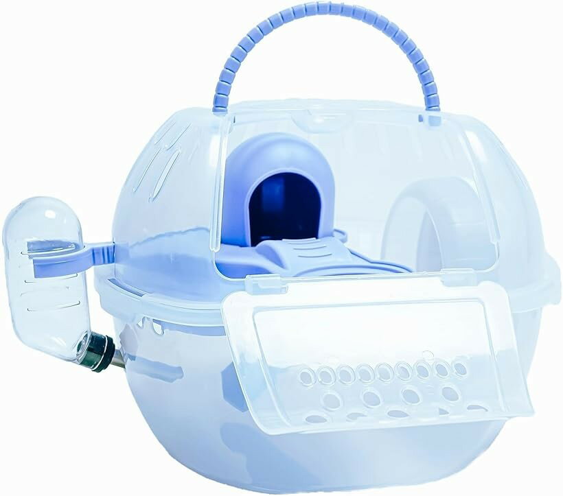 NEWハムスターキャリー 人気 ペットキャリアケース お出かけ ポータブルケージ 給水器付き 通気性 ハムスター・ラット・マウス・リスなど ネービーブルー (ネービーブルー, S)