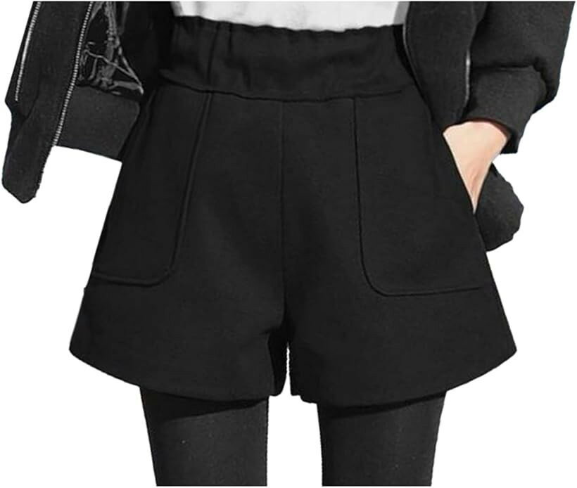 ジーティアモ キュロット パンツ ミニ ショート レディース おしゃれ かわいい 無地 (ブラック, L)