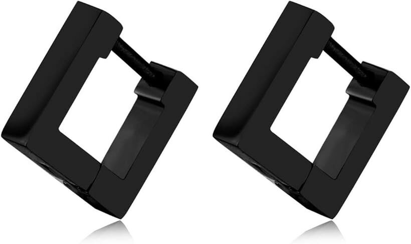 Tourmaline - ピアス メンズ レディース 四角 リング フープ 両耳用2つ入り スクエア ＊ 金属アレルギー ステンレス 人気ファッション (ブラック)