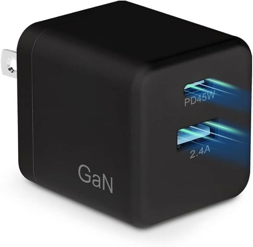 互換品 PD 充電器45W usb type c 急速充電器 GaN 折りたたみ式プラグ type-c 2ポート スマホ USB-C＆USB-A (黒)