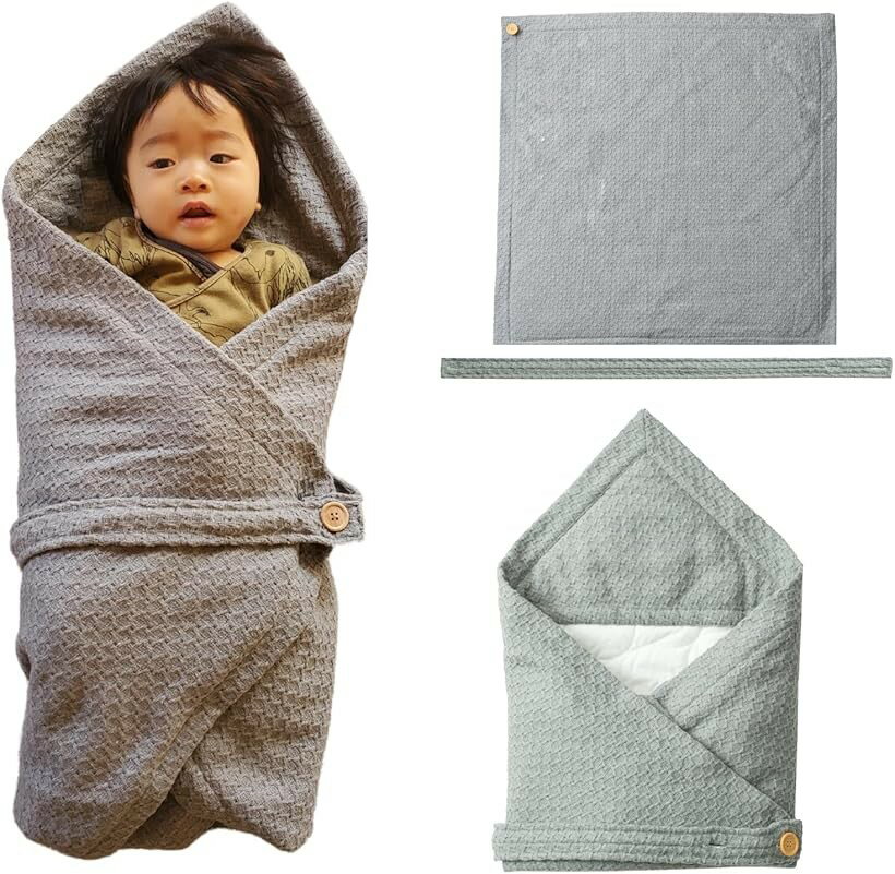 Asway STERLInG おくるみ アフガン ベビーブランケット 厚手 シンプル フード付き (グレー, 78cmx78cmx1.5cm)