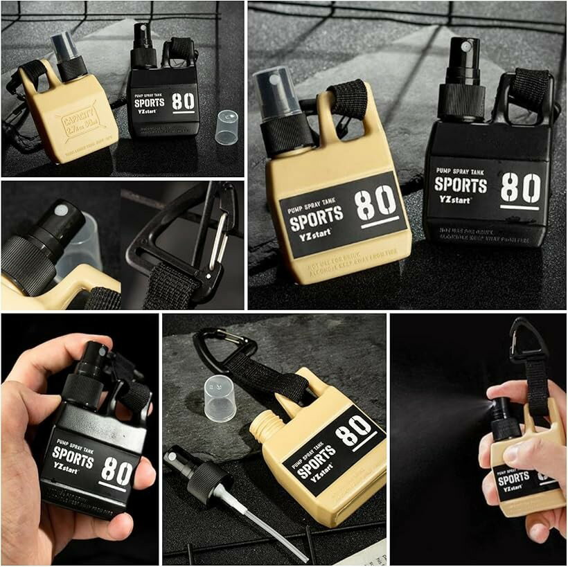 スプレーボトル アウトドア キャンプ アルコール消毒 80ml 詰め替え 霧吹き カラビ...