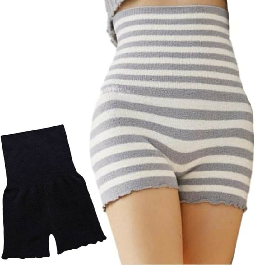 腹巻きパンツ 2枚 セット 冷え対策 レディース フリーサイズ グレー 黒 (グレー 黒, Free Size)