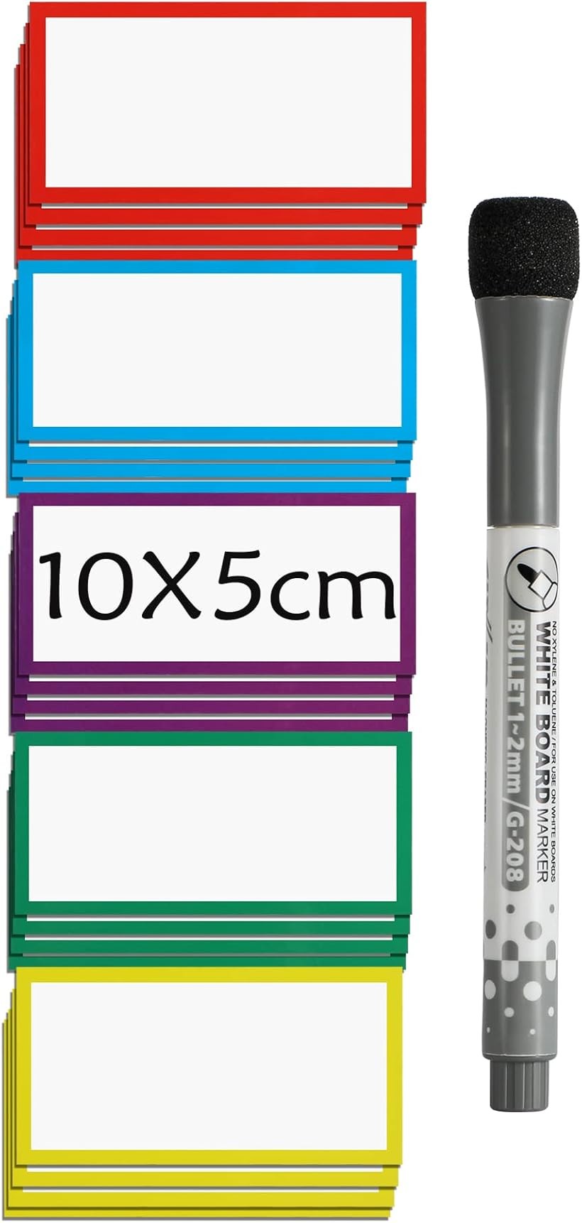 マグネットシート10x5cm 20枚入 5色X4枚 マグネットラベル 磁石ネームプレート 磁石シート (ワンサイズ)