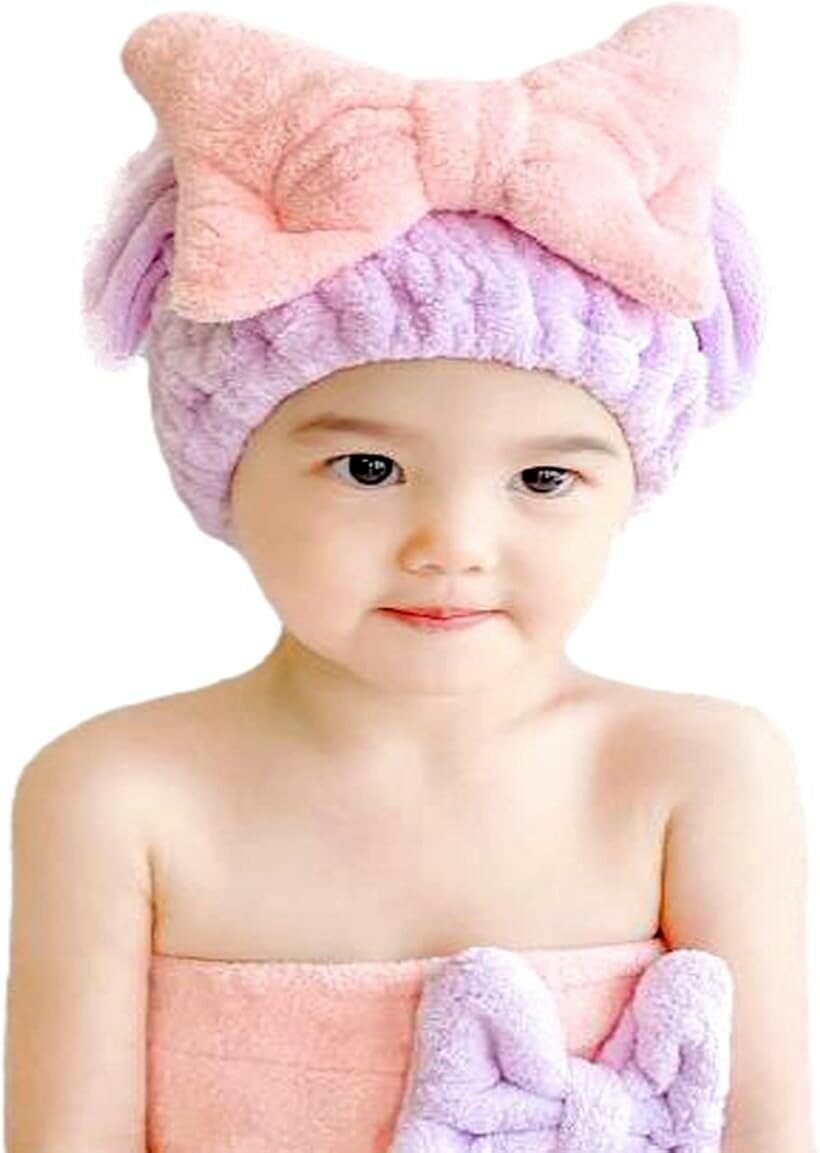 Miaotti タオルキャップ ヘアドライタオル キッズ 子供 吸水ヘアタオル お風呂上がり帽子 女の子 ヘアターバン パープル (パープル)