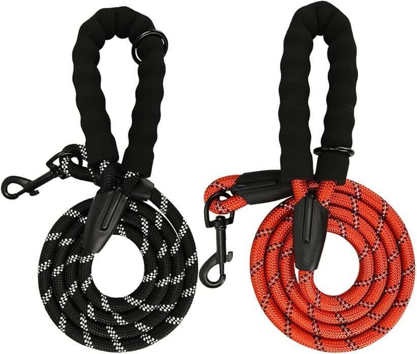 Other - 犬用リード 2本セット スポンジハンドル ロープ 1.5m 散歩 訓練 反射糸 レッド＆ブラック (レッド＆ブラック, ワンサイズ)