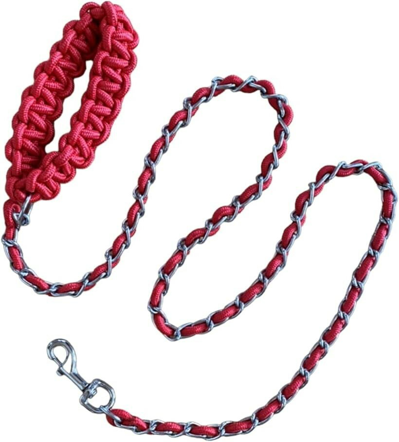Collars, Harnesses, Leashes - 犬用 リード 編み込み チェーン 中型犬 大型犬 お散歩 ロープ ペット 首輪 XL レッド (レッド, XL)