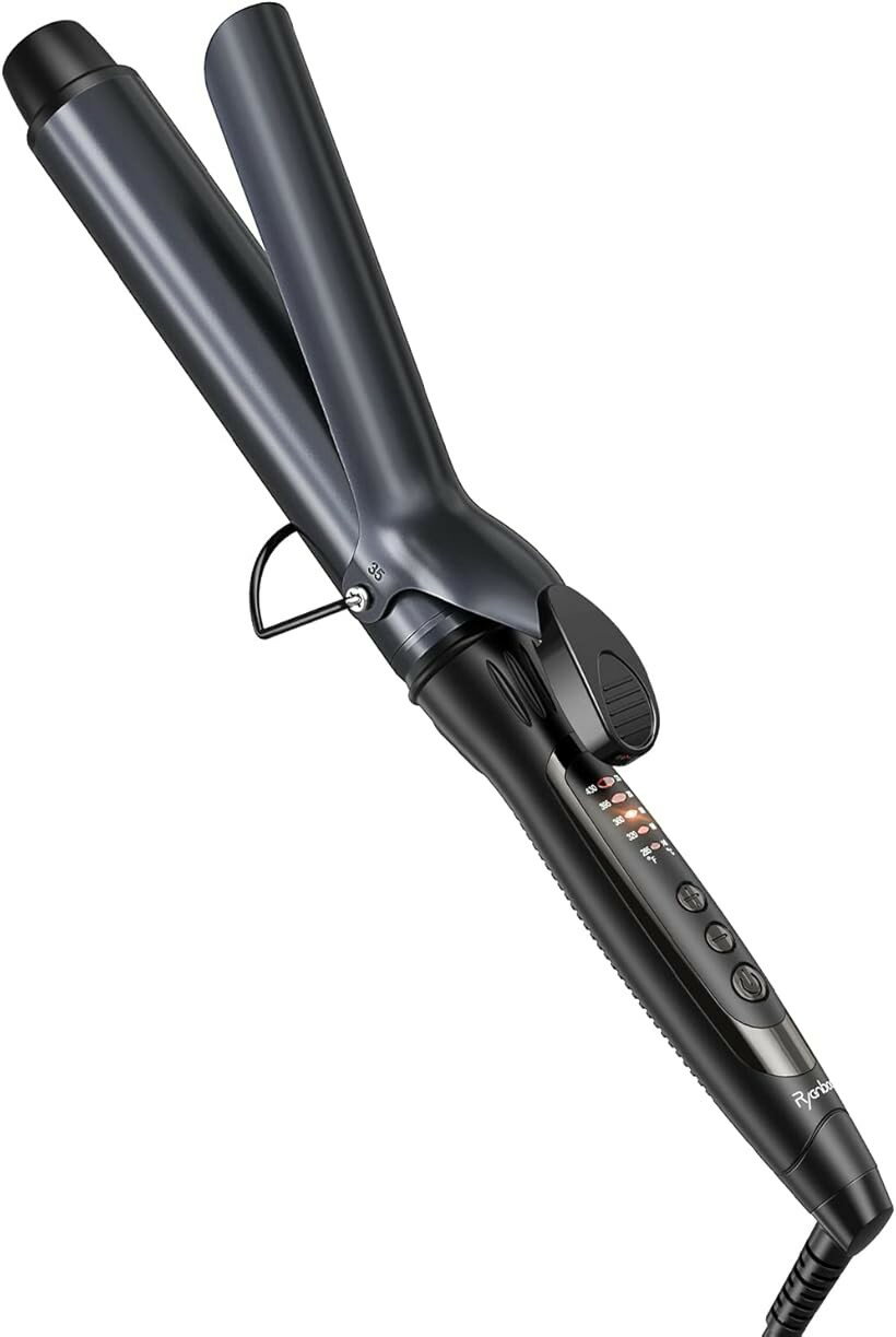 ヘアアイロン カールアイロン コテ カーリングアイロン 5段階温度調整 プロ仕様 MAX220℃ 海外対応 (ブラック, 35mm)