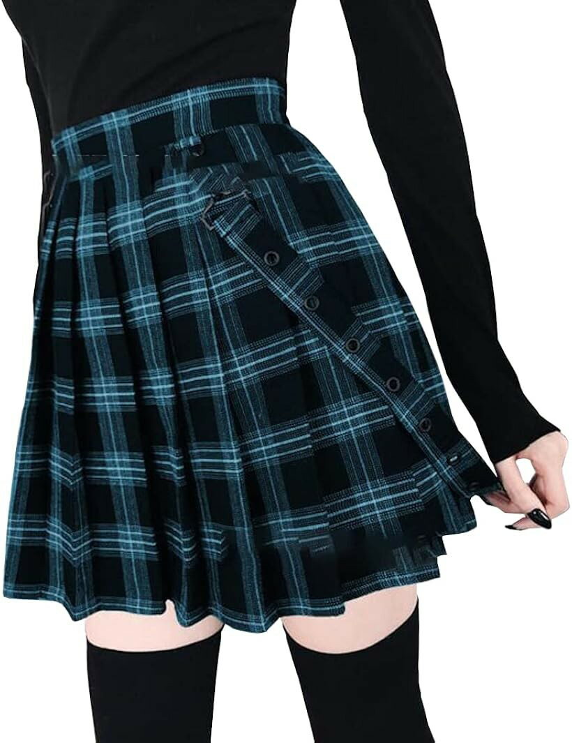 サスペンダー付き Aライン プリーツ スカート 5XL ライトブルーチェック (ライトブルーチェック, 5XL)