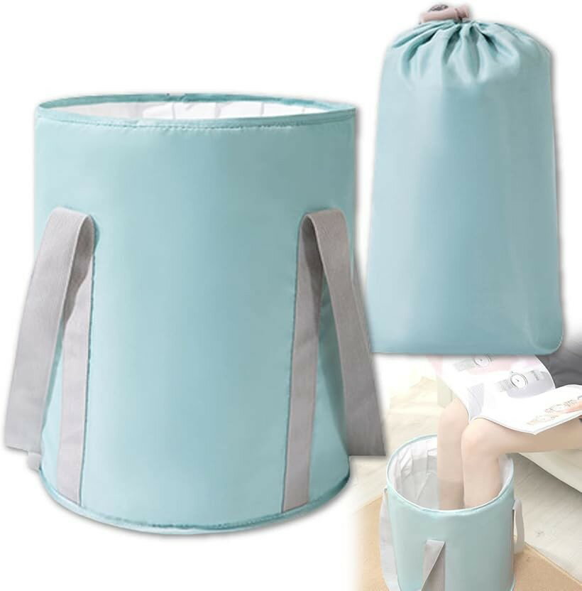 Keep Warm Only - 折りたたみバケツ 足湯 保温 フットバス 折り畳み アウトドアバケツ 多用途 収納袋付き L ブルー (ブルー, Large)