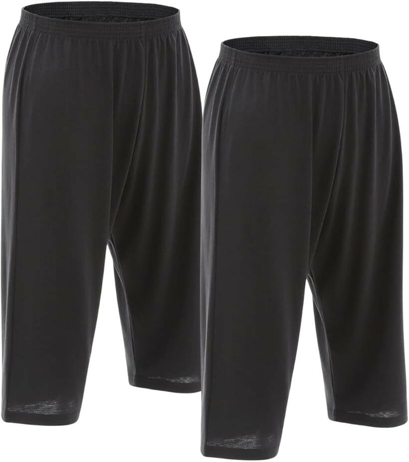 ステテコパンツ メンズ 7分丈 下着 ロング ニットトランクス 前閉じ ブラック2枚 4L (ブラック, 4L)